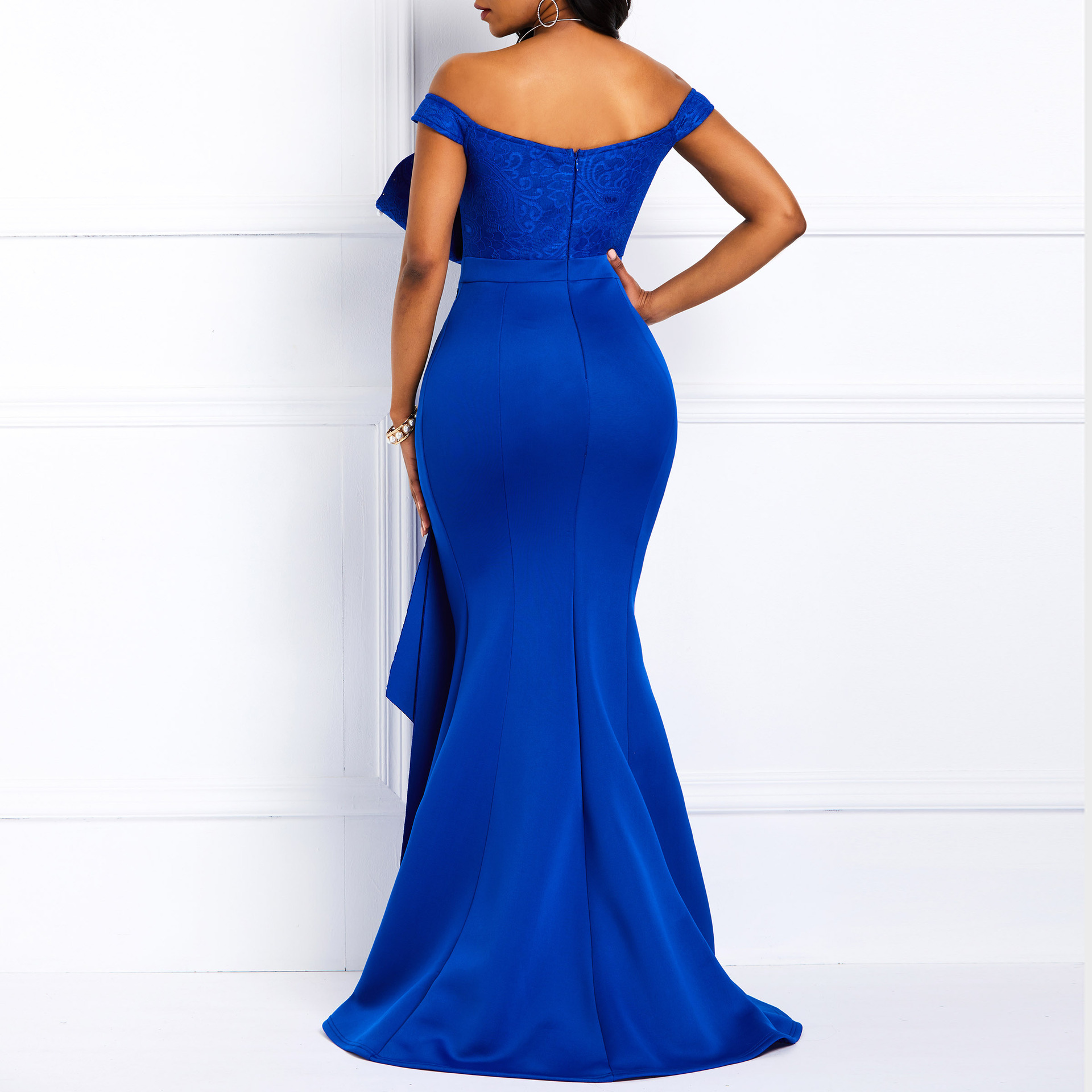 Elegante vestito da sera donna per ballo con perline e pizzo_voghion.com