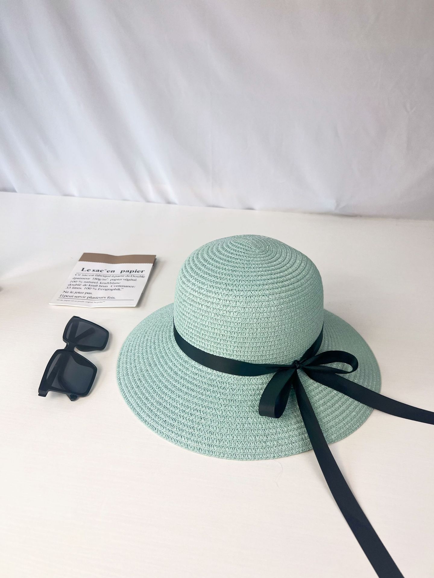 Sombrero de paja para el sol de verano para mujer con lazo de cinta negra, sombrero de ala ancha, sombrero tipo cubo para adultos, sombrero de protección solar para mujer con ala ancha.