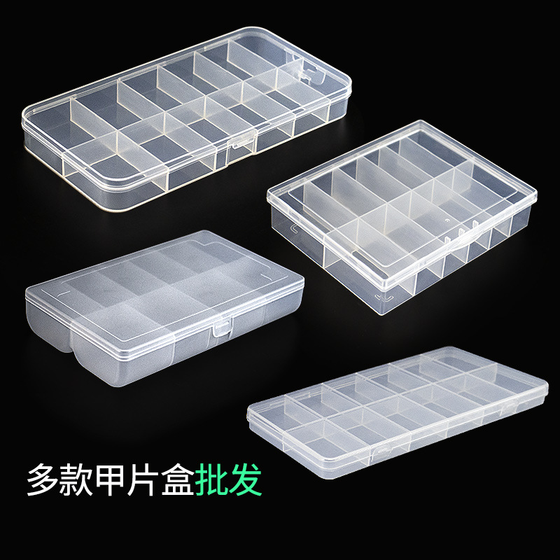 Caja de uñas Nail Nail Wear Caja de almacenamiento de uñas Joyas Caja de joyería Caja de herramientas de plástico transparente de rejilla múltiple al por mayor