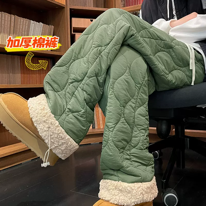 啄木鸟秋冬季男士大码保暖羊羔毛菱格时尚中性宽松舒适拖地棉裤子