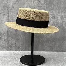 双层手工编织金丝皇草平顶帽子女夏季防晒拉菲草帽定型款遮阳帽潮