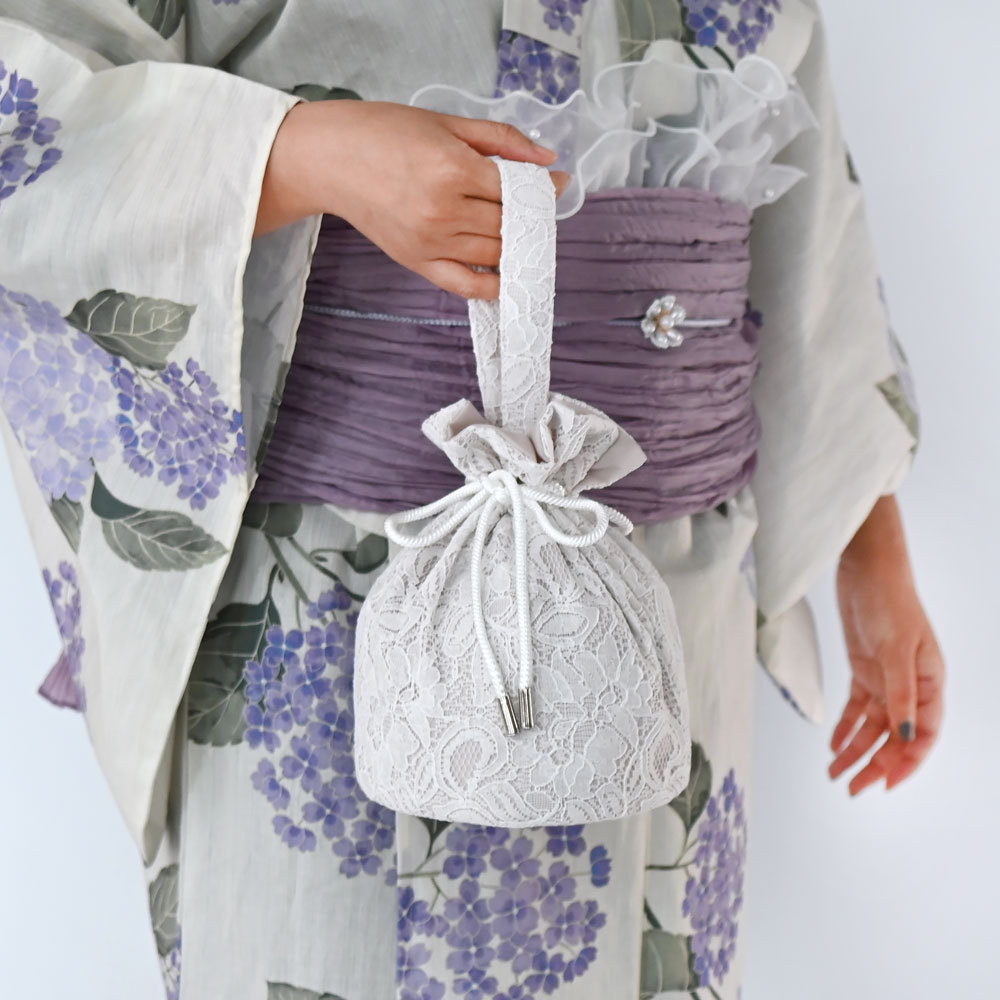 Japanese Traditional Kimono Accessories Lace Drawstring Bucket Bag Vintage Sweet Handbag