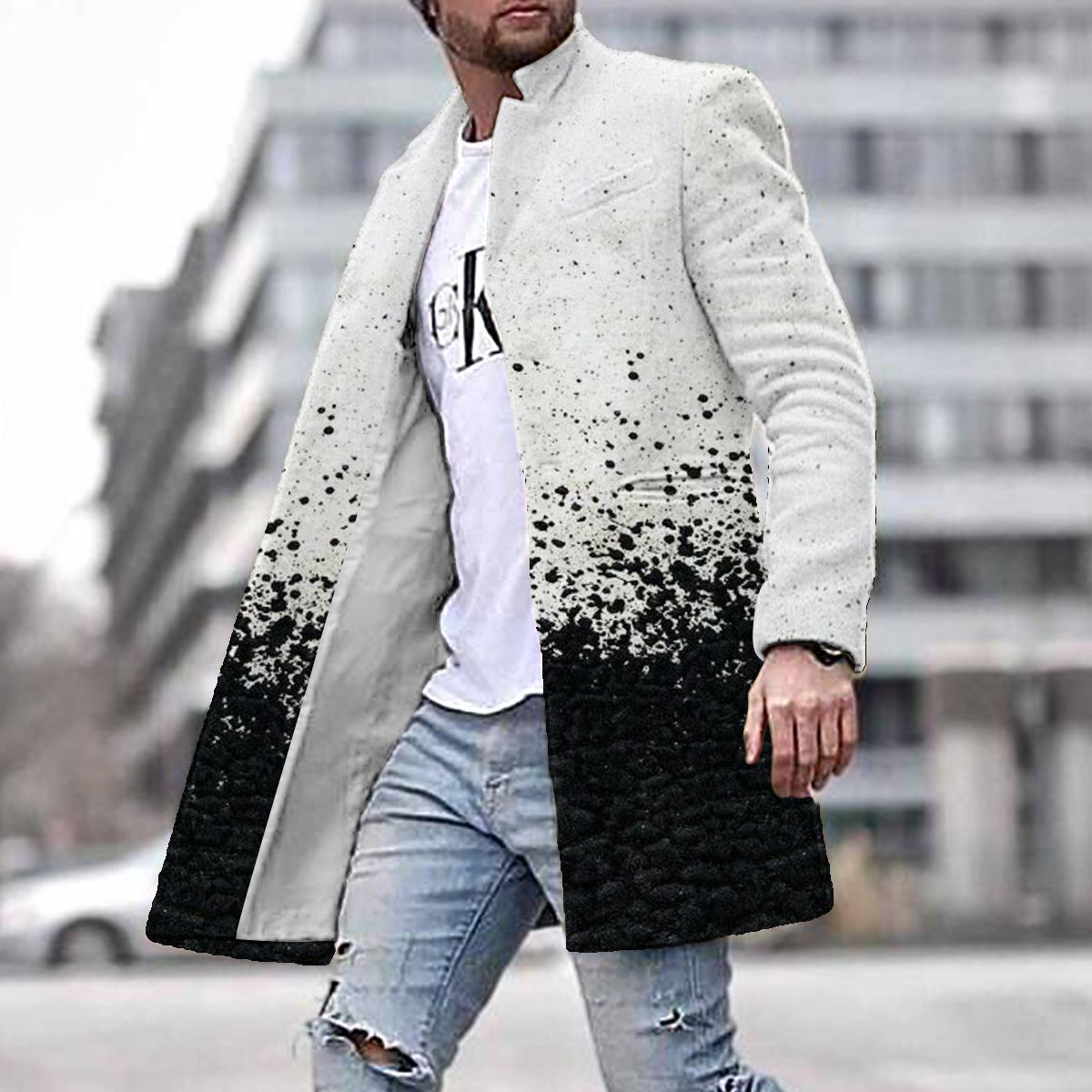 2024 europeo y americano de comercio exterior de otoño e invierno de los nuevos hombres de lana collar medio-longitud de la capa de bolsillo casual moda caliente