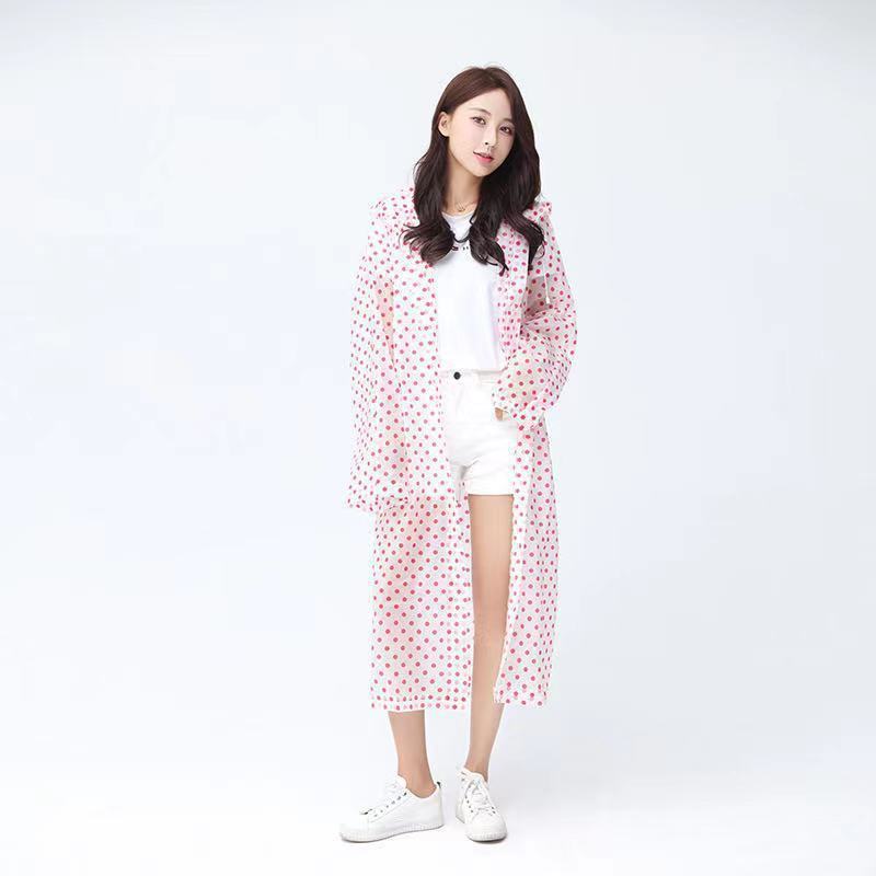 Non-Disposable Raincoat Eva Korean Style Fashionable Round Wave Dot Translucent Thickened Adult Long Cute Raincoat Poncho