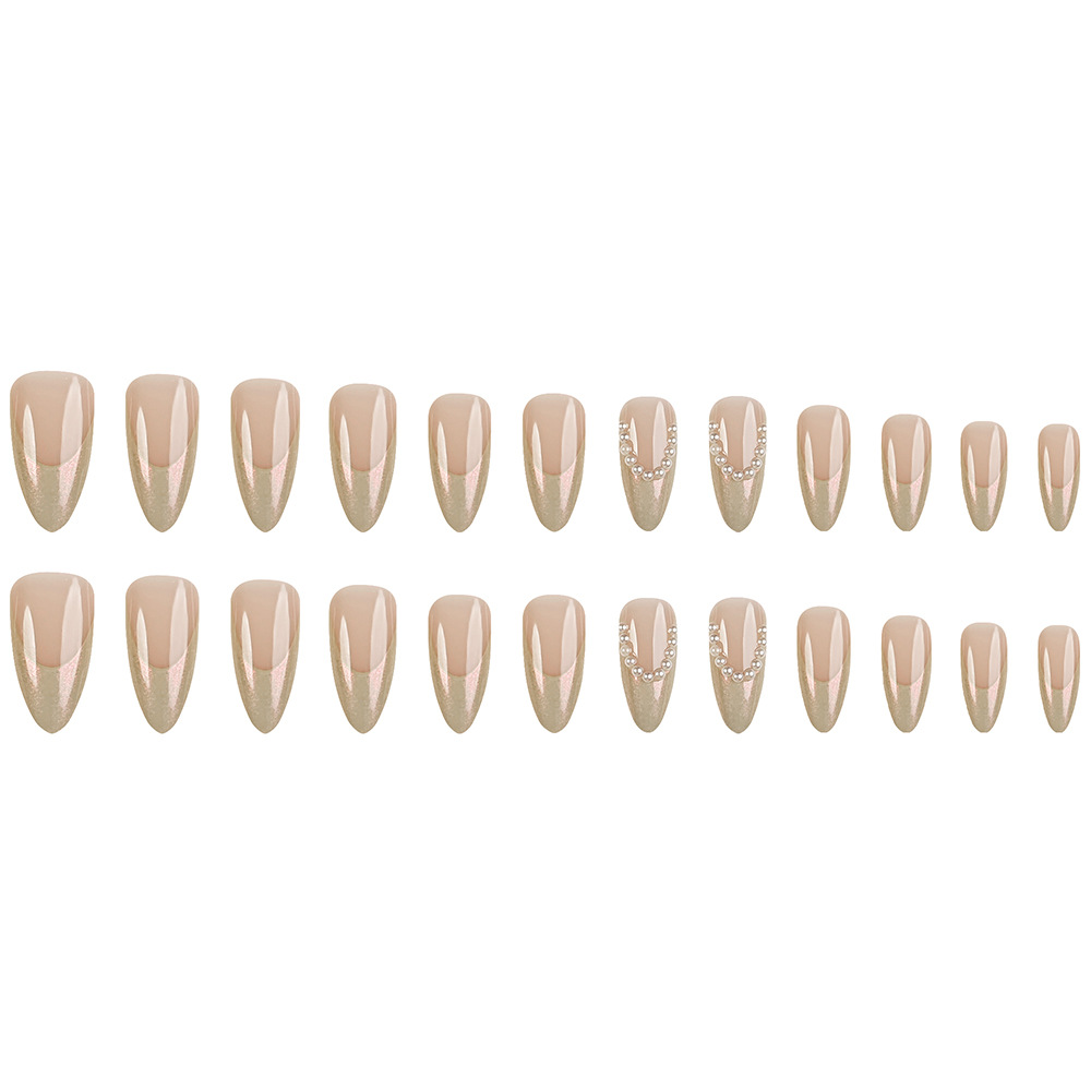 Ventas transfronterizas de color desnudo gradiente de manicura elegante francesa desgaste de uñas ligeras de lujo parche de uñas de diamantes