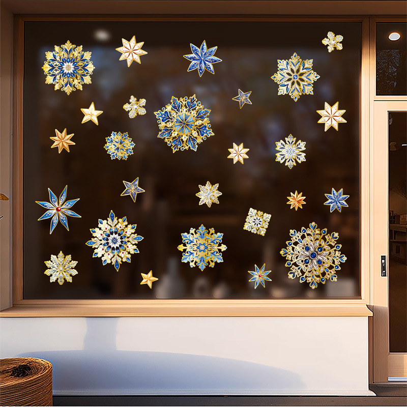 New Christmas Metallic Snowflake Electrostatic Window Stickers Cold Hot Stamping Double-Sided Printing Atmosphere Decorative Wall Stickers New Christmas Metallic Snowflake Electrostatic Window Stickers Cold Hot Stamping Double-Sided Printing Atmosphere Decorative Wall Stickers