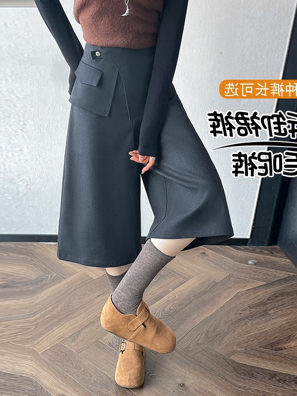 实拍2025秋冬新款毛呢七分阔腿直筒休闲显瘦保暖高腰九分靴裤女