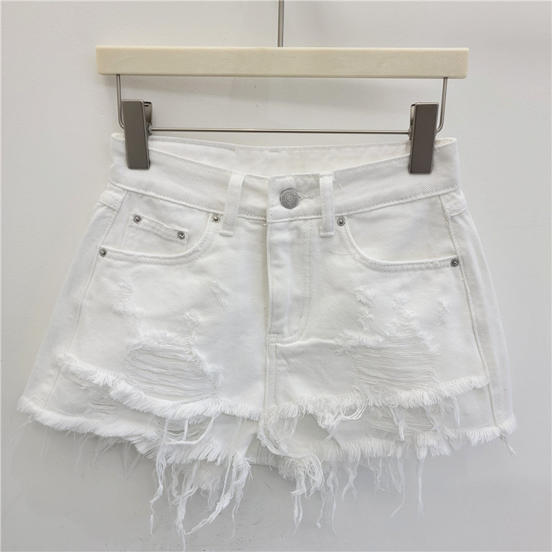 Pantalones Cortos de Mezclilla con Tiro Alto y Rotos Desgastados para Primavera y Verano