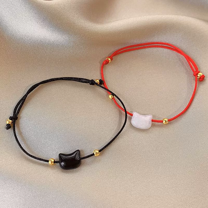 Ручная плетеная веревка Черная кошка Белая кошка Смола Браслет Женская маленькая красная книга