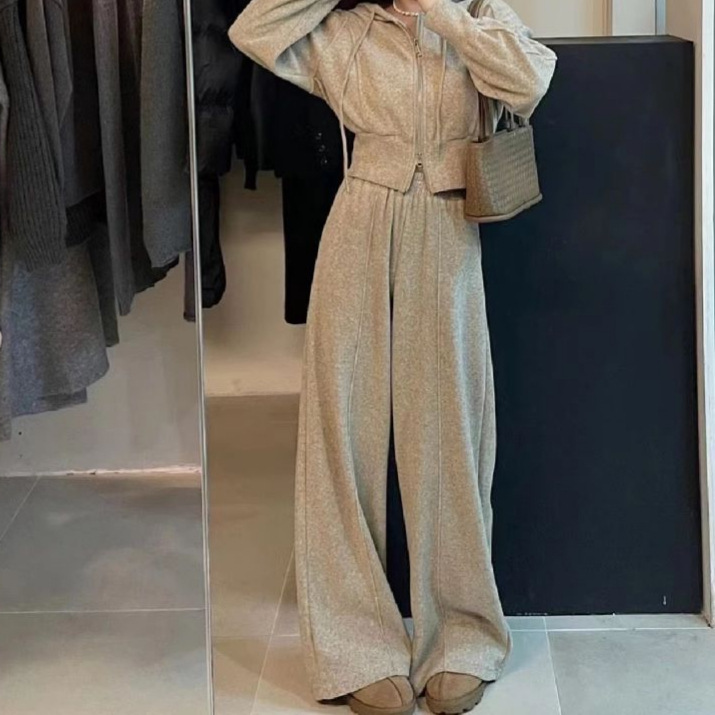 大码女装秋季休闲运动羊绒套装女韩版高级感两件套胖mm240斤|undefined