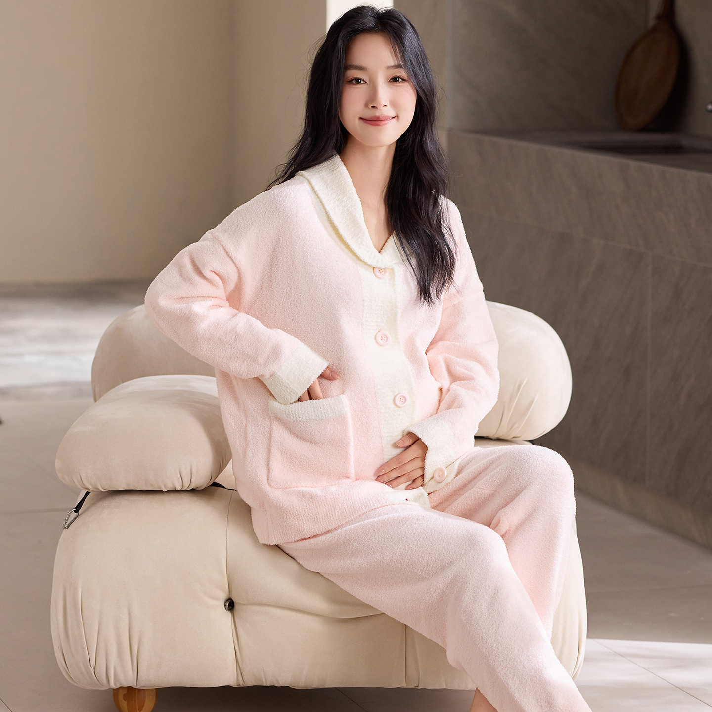 2025 Maternity Pajamas Half Velvet Confinement Clothes Autumn and Winter Warm Adjustable Belt Women's Postpartum Home Clothes Set