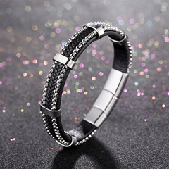 クロスボーダー専用ステンレス革ブレスレット個性スチールチェーン多層編みメンズ革ブレスレットアクセサリー卸売り