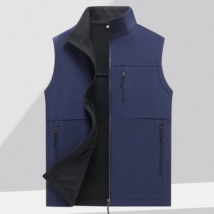 Soft Shell Vest Men's Autumn and Winter Windproof, Waterproof and Warm Casual Sports Polar Fleece Vest Thin Velvet Work Vest