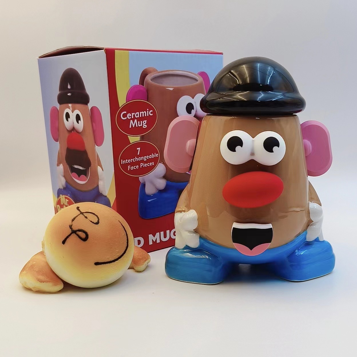Taza de cerámica transfronteriza taza de dibujos animados creativa Papa extraíble decoración personalizada muñeca Taza de cerámica con tapa