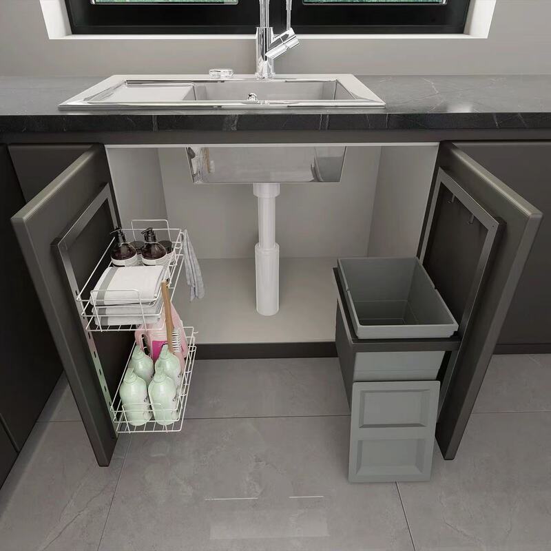 Cabinet Sink Hidden Trash Can Cabinet Side Device Basket Kitchen Double-Layer Storage Rack Storage Basket