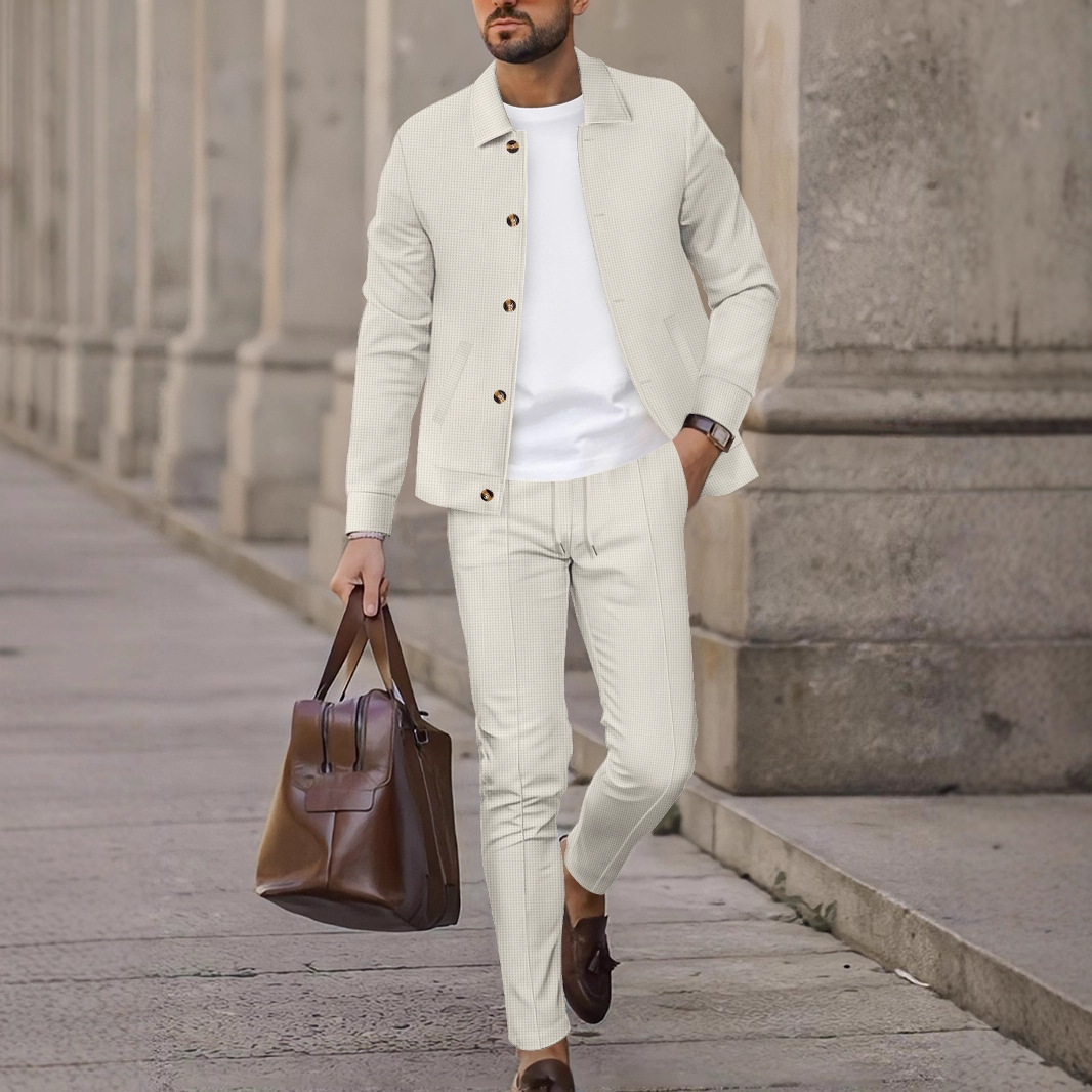 Herren-Set aus Waffelstrickpullover und Jogginghose mit Knopfleiste – Thermo-Lounge-Set in Unifarbe für den Winter, atmungsaktives Polyester-Zweiteiler-Outfit für die Freizeit_voghion.com