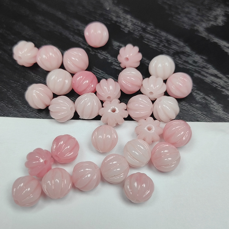 珊瑚貝殼粉壓花8mm南瓜珠古董珠多色DIY手工飾品手鍊項鍊耳環配件