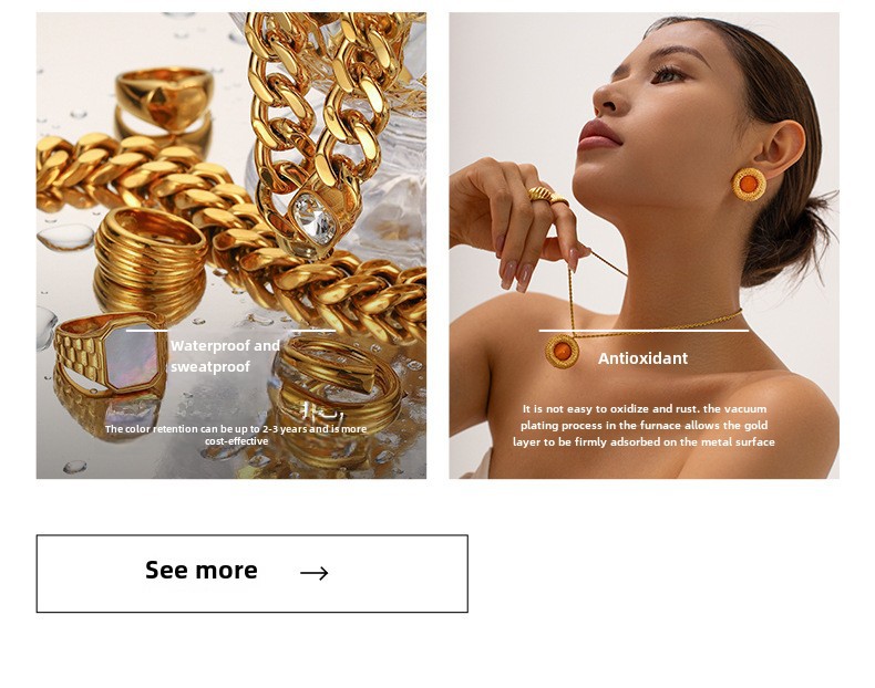 goldener Edelstahlring mit glatter, linienförmiger offener Nische, einzigartiges Liniendesign, Titanstahlring_voghion.com