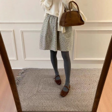 1523韩系复古小清新碎花呢料加厚半身裙