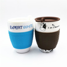 创意带盖马克杯定制logo陶瓷牛奶杯14oz硅胶防滑陶瓷杯随行咖啡杯