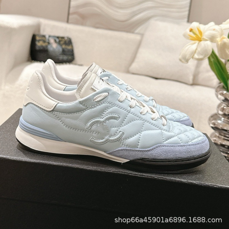 Top-Tier Chanel-Style Lambskin Quilted German Training Shoes, Double C Retro Forrest Gump Shoes, Versatile Breathable Genuine Leather Casual Sneakers