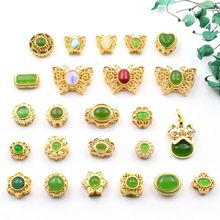 古法金镶嵌绿色合成石珠子配饰散珠转运珠手链配珠散隔珠配件批发