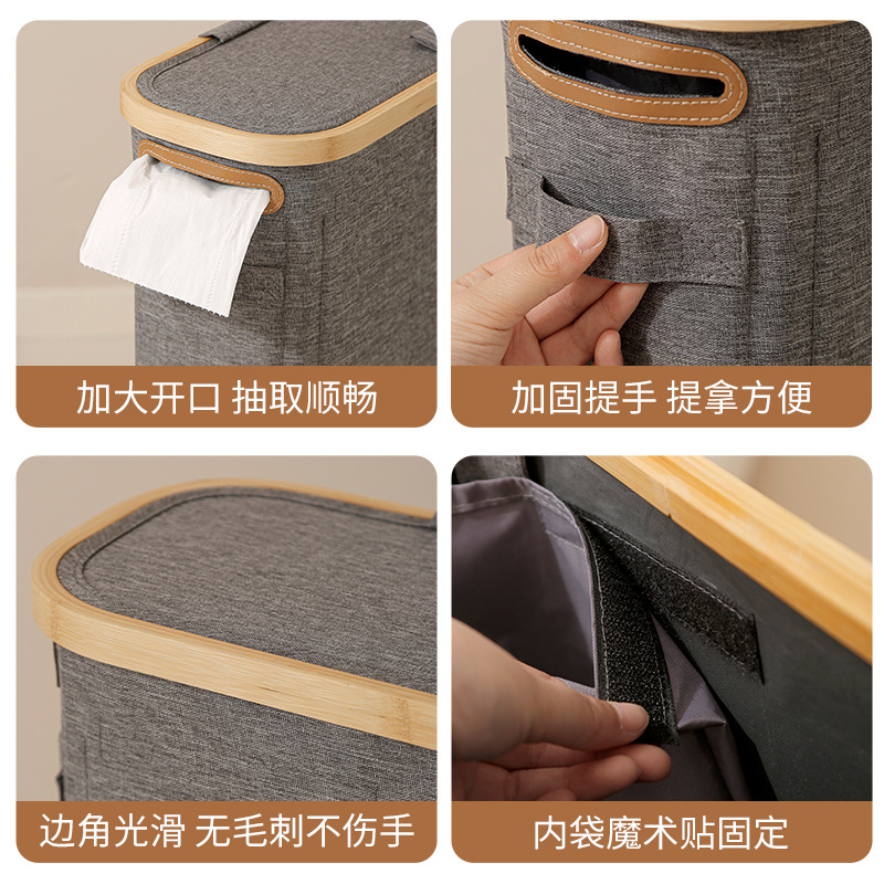 Cesta de almacenamiento de toallas de papel simple para almacenar papel higiénico, cesta de almacenamiento de artículos diversos de bambú con cubierta y caja de toallas plegable