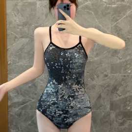 连体泳衣女新款专业运动训练游泳衣亮片泳衣竞速女士温泉度假泳装