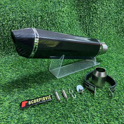 carbon fiber small hexagonal | Motorcycle exhaust pipe - fully-imitation-carbon-fiber-small-hexagonal-double-hole-470mm