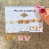 Stone inlay from pearl, earrings, retro golden set, European style, suitable for import, French retro style