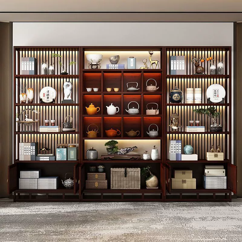 Стеллаж для хранения из цельного дерева в китайском стиле, чайная полка, чайный набор, стеллаж для гостиной, офиса, витрина AliExpress