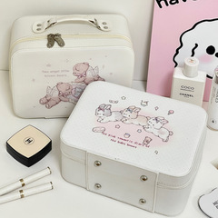 オリジナルのかわいいプリント化粧箱高颜値大容量スキンケア収納スーツケース鏡付き化粧バッグ