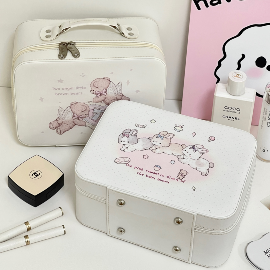 Nueva bolsa de cosméticos portátil con espejo linda caja de almacenamiento de productos para el cuidado de la piel portátil impermeable de gran capacidad y alto valor