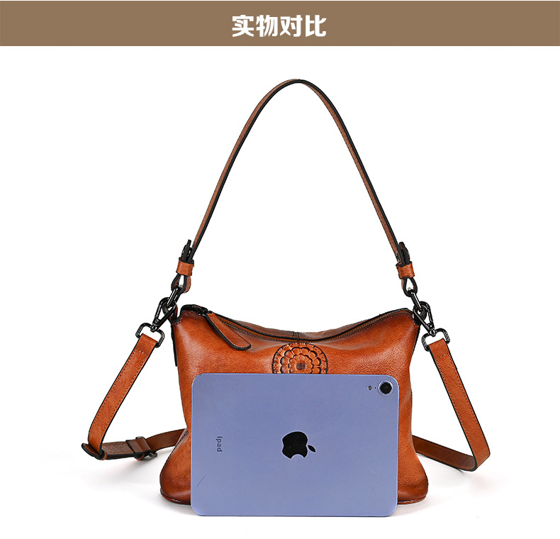 Túi đeo chéo nữ da bò mềm phong cách retro — Cà phê cổ điển, Màu xanh lá cổ điển, Màu nâu cổ điển chi tiết 7