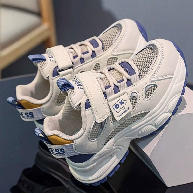 Детские летние кроссовки 2025 года, новые спортивные сетчатые кроссовки для мальчиков среднего и большого размера, дышащие и тонкие