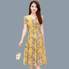 中年女装连衣裙夏新款遮肚中长款洋气妈妈网纱裙子代发