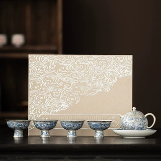 鎏银缠枝莲茶具套装家用一壶四杯泡茶组礼盒装送长辈领导商务礼品