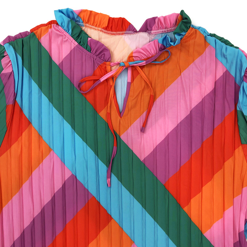 Neue Streifen mit Gürtel Mode lose Damenkleider in Übergröße_voghion.com