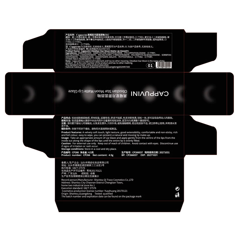 Матовая помада Cappuvini Obsidian Star Moon Mist, мягко-матовое покрытие, 4.5 г