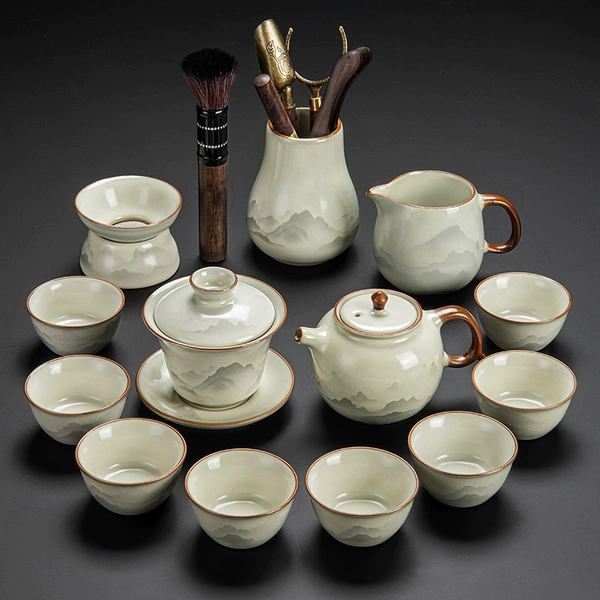 [New Product Launch] Ru Kiln Mountain Sea Mist Realm Zhengba Pot Eight Cups and Tea Ceremony 13-piece Set