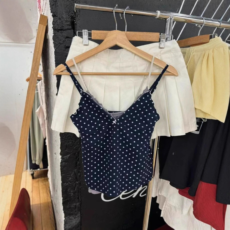 Bm Style New American Retro Polka Dot Bow Camisole Bm Sexy Slim Slim Top for Women