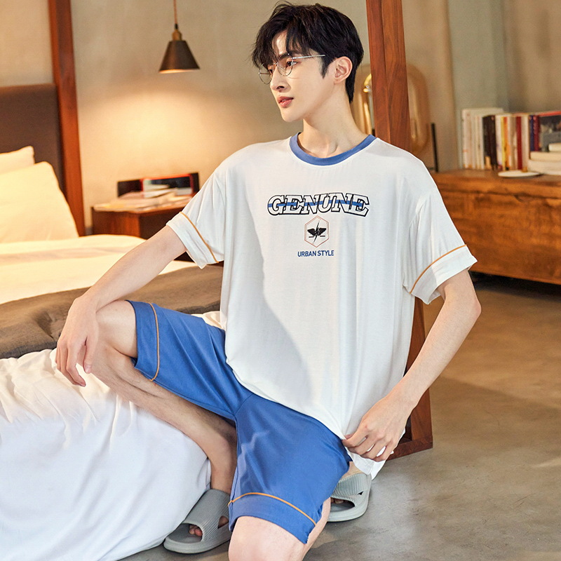 Pantalones cortos de manga corta de algodón de verano pijamas de hombre verano casual más tamaño cuello redondo niños traje homewear se puede usar fuera