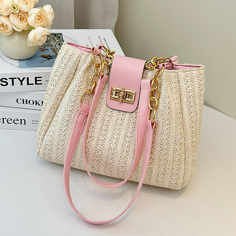 Bolsas de tejido transfronterizas de mujeres 2025 nueva bolsa de hombro de gran capacidad bolsa de vacaciones de playa bolsa de paja al por mayor