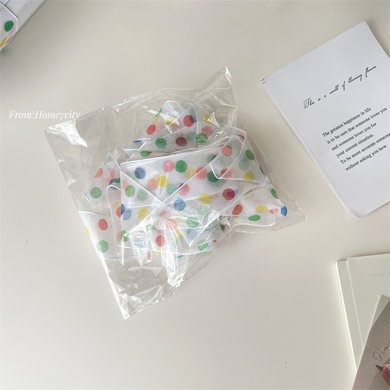 レインボードット小さな新鮮なホリデーデコレーションリボンカラフルな水玉模様の雪ガーゼリボン誕生日ケーキボックスストラップリボン|undefined