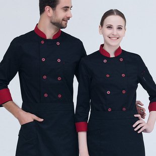 Chinese and Western Restaurant Chef Clothing Hotel Kitchen Clothing Pure White Double-breasted Chef Work Clothes Long-sleeved Clothes