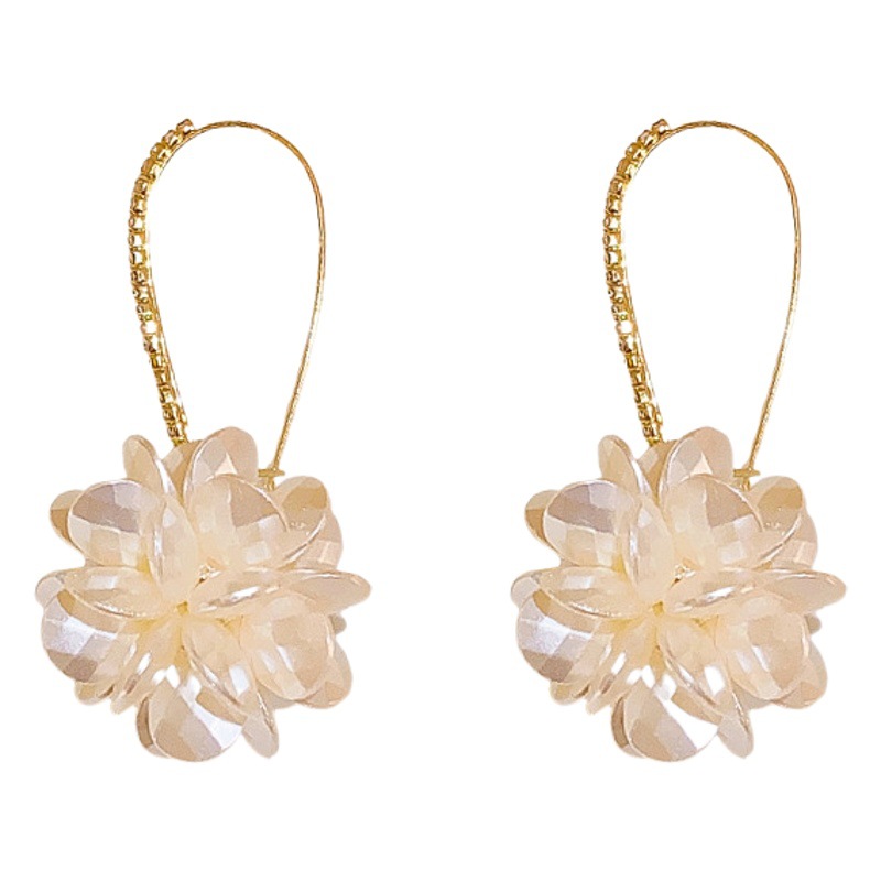 Sweet Acrylic Flower Diamond Long Ear Hook Earrings Niche French Fashion Elegant High-grade Petal Earrings for Women
