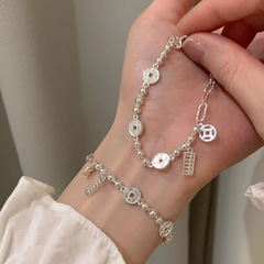 925 スターリングシルバーコインそろばんブレスレット女性のためのライト高級ニッチ絶妙なエスニックスタイルアンティークハンドジュエリー誕生日ギフト