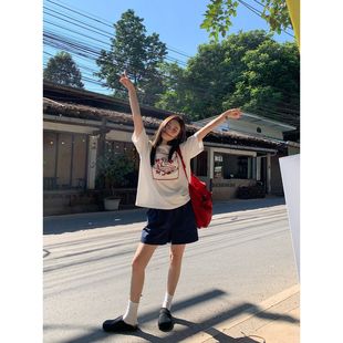Elastic Waist Drawstring Strap Casual Shorts for Women Spring and Summer New Loose High-Waisted Pants for Small People