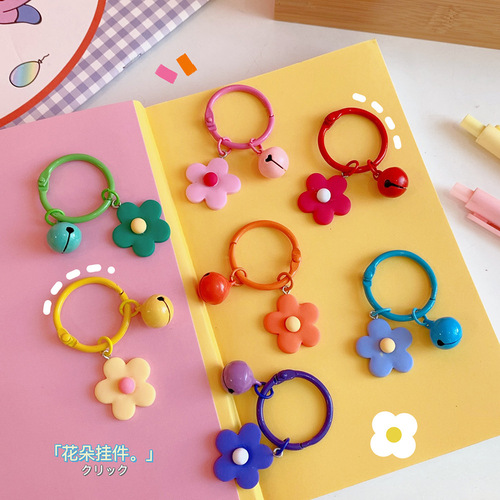 Japanese girl heart Korean version colorful flower bell keychain fairy candy color macaron flower keychain