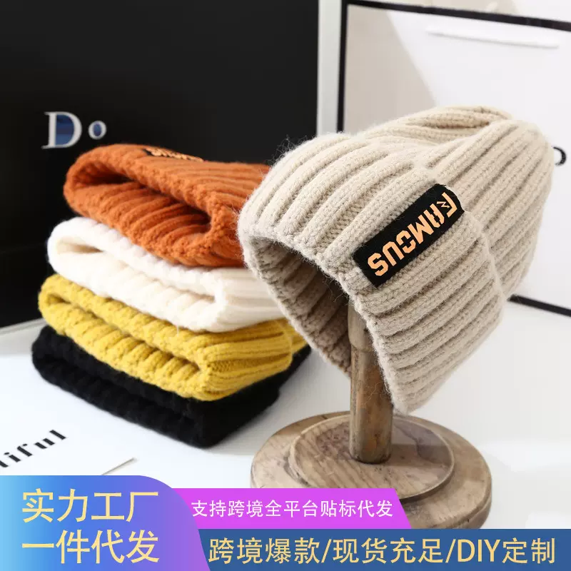 冬季帽子女韩版百搭时尚长标毛线帽冬天网红保暖护耳包头针织帽